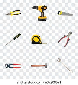 Realistic Carpenter, Spanner, Forceps And Other Vector Elements. Set Of Kit Realistic Symbols Also Includes Pliers, Tool, Measure Objects.