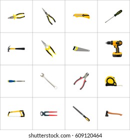 Realistic Carpenter, Turn-Screw, Claw And Other Vector Elements. Set Of Kit Realistic Symbols Also Includes Shear, Iron, Sawmill Objects.