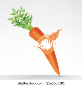 Realistic carrot with juice splash isolated on a background, vector illustration