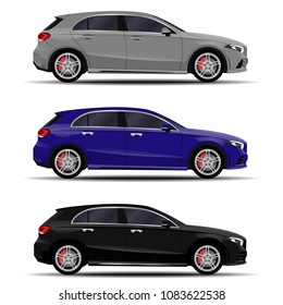 realistic cars set. hatchback. side view.