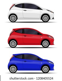 realistic cars set. hatchback. side view.