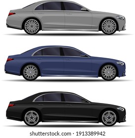 Realistic Cars Set. Sedan. Side View.