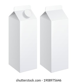 Realistic carton of milk carton package. Version with and without cap. Vector illustration.