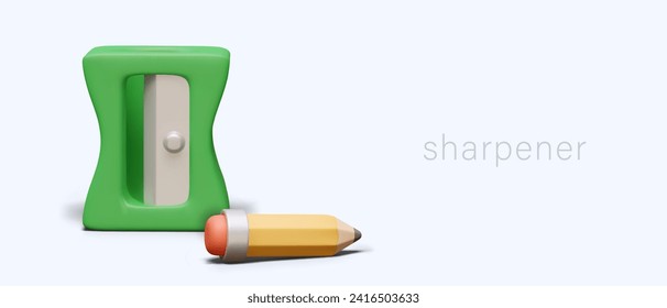 Realistic cartoon composition with sharpener device and yellow pencil