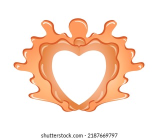 Realistic cartoon cream cheese in heart shape, melted frame. Colorful sweet food isolated on white background vector illustration. Milk chocolate.