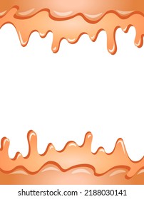 Realistic cartoon cream cheese melted border. Colorful sweet food frame isolated on white background vector illustration. Milk chocolate.