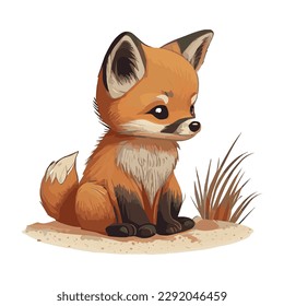 Realistic cartoon fox isolated on white background - Vector illustration
