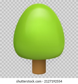 Realistic cartoon green tree isolated on transparent background. Sweet design children element. Beautiful vector illustration.