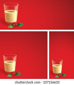 Realistic Cartoon Illustration Of A Christmas Background Showing A Glass Of Egg Nog With A Sprig Of Holly Sitting Next To It. Plenty Of Copy Space.