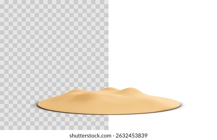 Realistic cartoon sand dune in soft warm tones with smooth rounded shape, ideal for beach, desert, or nature-themed design projects. Minimal clean look. Vector illustration.