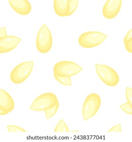 Realistic cartoon seamless pattern with sesame seeds. Colorful vector package illustration. Simple print isolated on white background.