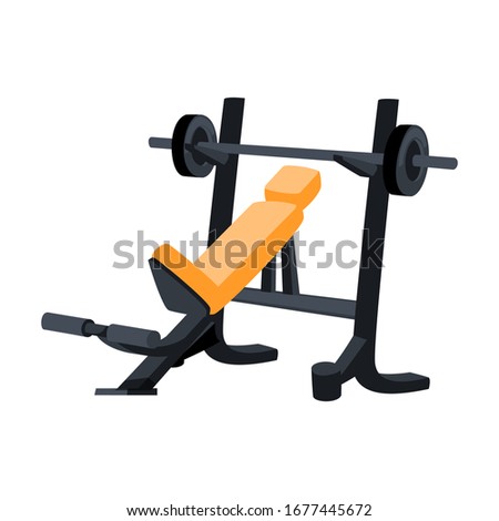 Realistic cartoon simulator for bench press lying and sitting. View isometric. Vector illustration idolated on whit background