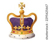 Realistic Cartoon Style Crown Vector Illustration for Royal and Historical Projects isolated on white background. Coronation Charles 3 concept.