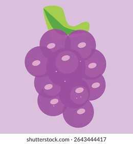 A realistic cartoon-style illustration of a fresh grape cluster, isolated on a clean background. The grapes appear juicy, vibrant, and detailed with a slight glossy shine, combining lifelike texture 