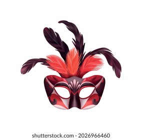 Composición de máscara carvinífera realista con imagen aislada de máscara de mascarada con decoraciones negras y rojas ilustración vectorial