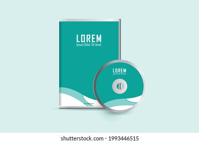 Estuche realista para discos DVD o CD con discos DVD o CD. Plantilla de negocio empresarial para el diseño de envolturas de DVD y etiquetas de estuche. Disposición con elementos modernos y fondo abstracto. Ilustración del vector