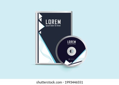 Estuche realista para discos DVD o CD con discos DVD o CD. Plantilla de negocio empresarial para el diseño de envolturas de DVD y etiquetas de estuche. Disposición con elementos modernos y fondo abstracto. Ilustración del vector