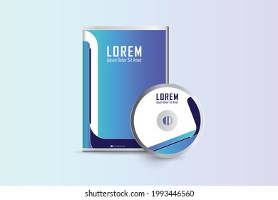 Estuche realista para discos DVD o CD con discos DVD o CD. Plantilla de negocio empresarial para el diseño de envolturas de DVD y etiquetas de estuche. Disposición con elementos modernos y fondo abstracto. Ilustración del vector