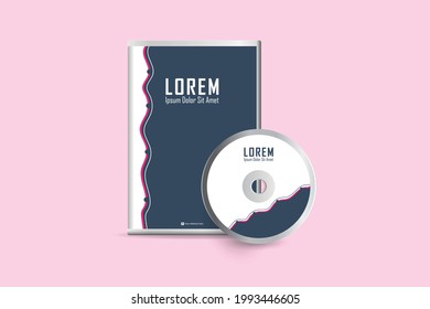 Estuche realista para discos DVD o CD con discos DVD o CD. Plantilla de negocio empresarial para el diseño de envolturas de DVD y etiquetas de estuche. Disposición con elementos modernos y fondo abstracto. Ilustración del vector
