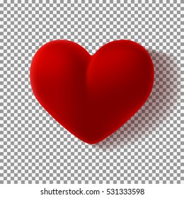 Realistic case for ring isolated on transparent backdrop. Vector illustration. Top view on red box for ring in the form of heart. Template for design of your greeting cards.