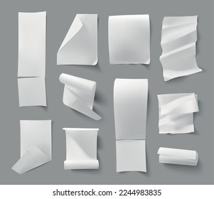 Juego de recibos de efectivo realista con iconos aislados de verificación de papel vacío con sombras en la ilustración vectorial de fondo gris