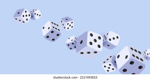 Realistic casino background with flying dice 3d cubes