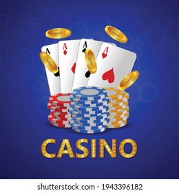 Realistic casino background with casino slot with playing cards 