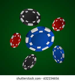 realistic casino chips isolated on green background