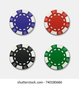 Realistic casino chips on white background. Vector illustration