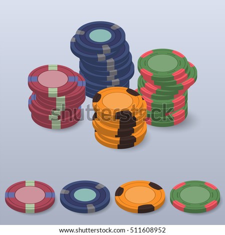realistic casino chips. set of different color isometric poker chips. roulette chips 3d vector illustration