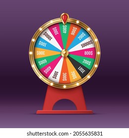 Realistic casino fortune wheel. Spinning rotating roulette, lottery game design of online gambling business. Game of luck element. Vector illustration