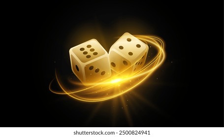 realistic casino gambling dice dark banner with light streak effect vector