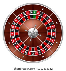 Realistic casino gambling roulette wheel. Equipment for the money games.