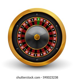 Realistic casino gambling roulette wheel isolated on white background. Vector play chance luck roulette wheel illustration