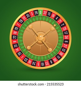 Realistic casino roulette isolated on green background vector illustration