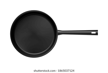 Realistic castiron pan top view isolated on white background