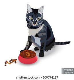 Realistic cat. Beautiful gray. Sitting watching. For your design.