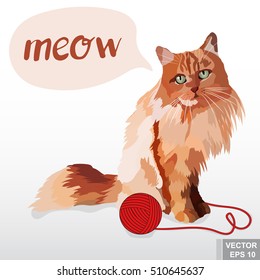 realistic cat. Red color. Sitting watching. Pet. Adoption. The game, a ball of yarn.