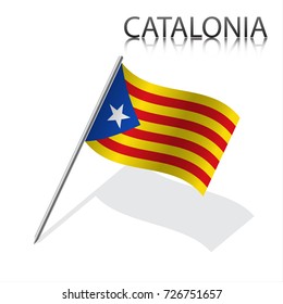Realistic Catalan flag with drop shadow, Catalonia, vector illustration isolated on white background