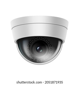 Realistic cctv cam. Circuit television camera for indoor or external monitoring. Surveillance equipment. Security system for smart home isolated on white background. 3d vector illustration