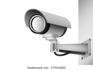 Realistic cctv camera on the wall mock up isolated on white background. surveillance, monitoring, security concept vector illustration