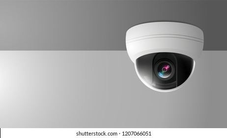 Realistic CCTV dome model vector on ceiling, Vector Illustration.