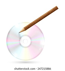 Realistic CD/DVD with a pencil, vector