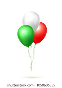 Realistic celebration balloon. Cinco de mayo mexican holiday, green white red colored air ballon group 3d Birthday party anniversary invitation card design element Festive vector isolated illustration