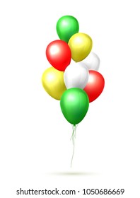 Realistic celebration balloon. Cinco de mayo mexican holiday, green white red colored air ballon group 3d Birthday party anniversary invitation card design element Festive vector isolated illustration