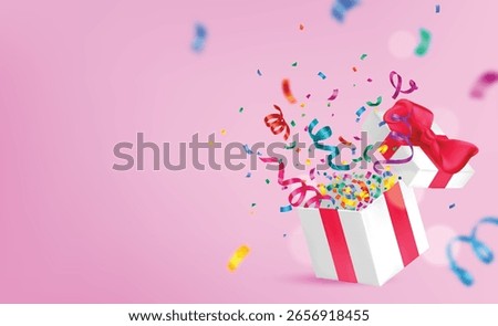Realistic Celebration Party Confetti and Present Illustration