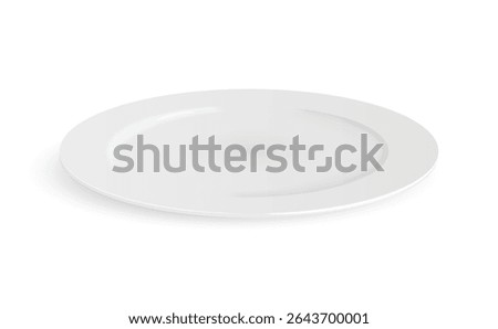 Realistic ceramic empty white plate isolated on white background