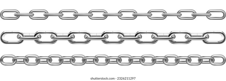 Realistic chain link collection. Set of metal chain link