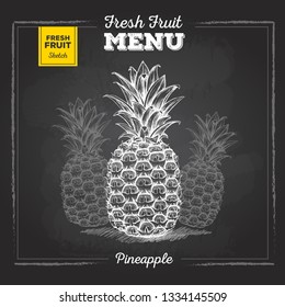 Realistic chalk drawing illustration of tropic fruit pineapple