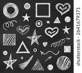 Realistic Chalk Drawn Sketch. Set of Design Elements Children